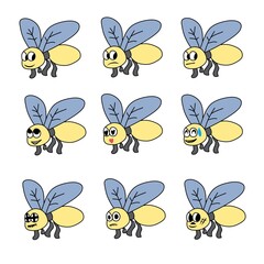 set of flies emoticon bundle icon, vector illustration, white background