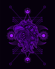 Fototapeta na wymiar Eagle head mandala style with sacred geometry pattern-vector retro illustration.