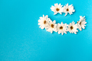 Smiley lined with daisies on a blue background