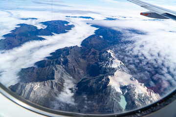 Beautiful mountains on New Zealand's South Island seen from an airplane