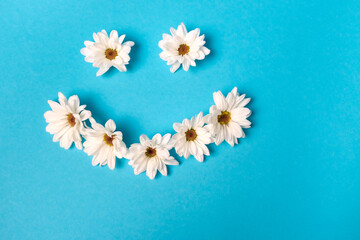 Smiley lined with daisies on a blue background