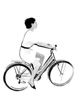 Young woman on a bicycle isolated