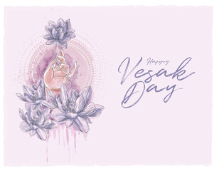 lotus hand for vesak day in watercolor style illustration