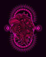 Eagle head  mandala style with sacred geometry pattern-vector retro illustration.