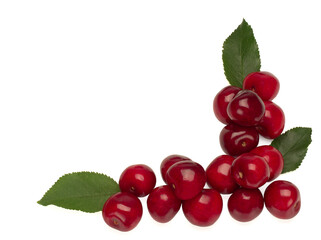 Sweet ripe cherry in the corner on a white background