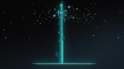 Transmission Tower distributes data packets, internet data, 4G, telephone network - Digital animation - Seamless looping with alpha matte