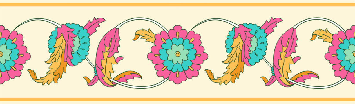 Traditional Ornament Design. Horizontal Repeatable Turkish Floral border for your design.