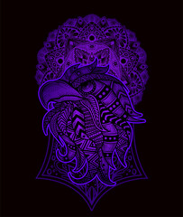 Illustration vector eagle head with mandala style hand drawing.