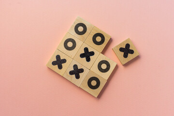 selective focus, wooden dice game TIC-TAC