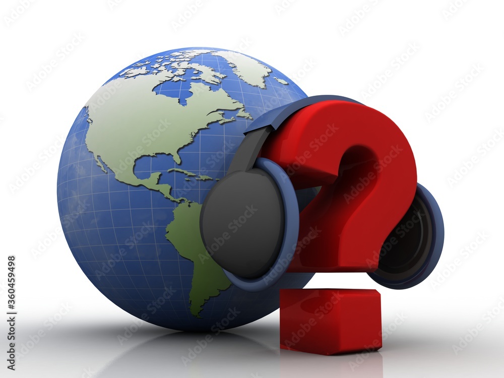 Poster 3d rendering question mark connected headphone