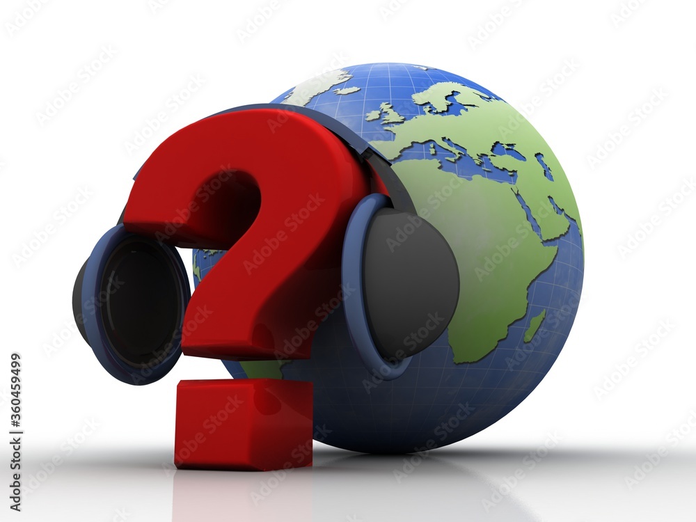 Poster 3d rendering question mark connected headphone