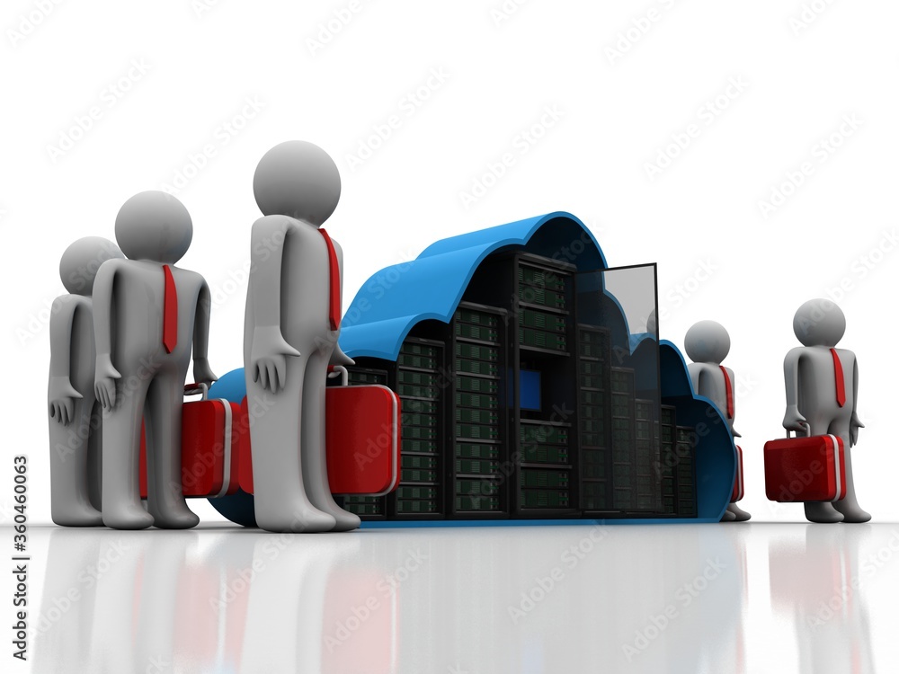 Aufkleber 3d rendering cloud online storage icons with data near technician