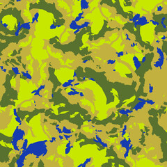 Forest camouflage of various shades of green, blue and yellow colors