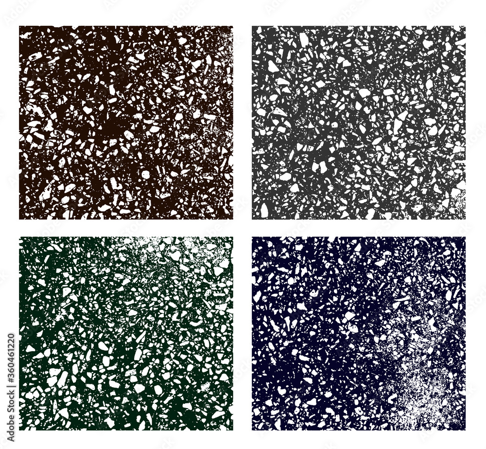 Poster set of large and small stone textures in various and colored combination of gravel size, shape and p