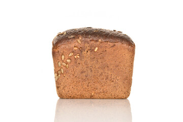 Black cereal bread, close-up, on a white background.