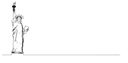 Doodle drawing of Lady Liberty statue vector illustration on white BG © jolygon