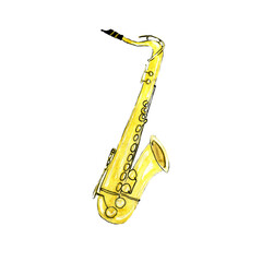 Fototapeta na wymiar Watercolor hand painted saxophone