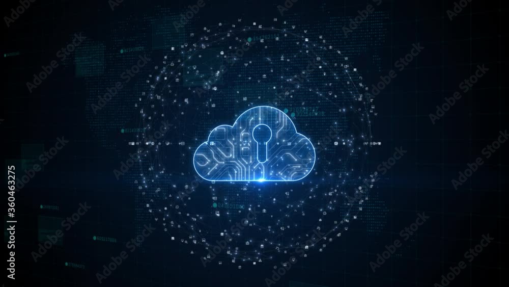 Poster cloud computing of cyber security, digital data network protection. high-speed connection data analy