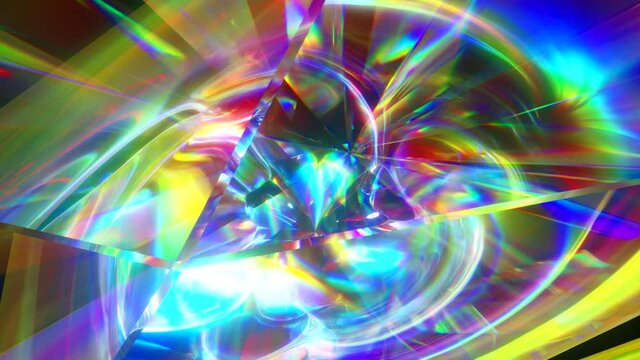 The light passes through the facets of a slowly rotating diamond and creates repetitive sparkling highlights and bright rainbow colors. Rainbow dispersion of light. Seamless loop 3d render