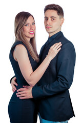 Young couple black dressed on a white background