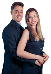 Young couple black dressed on a white background