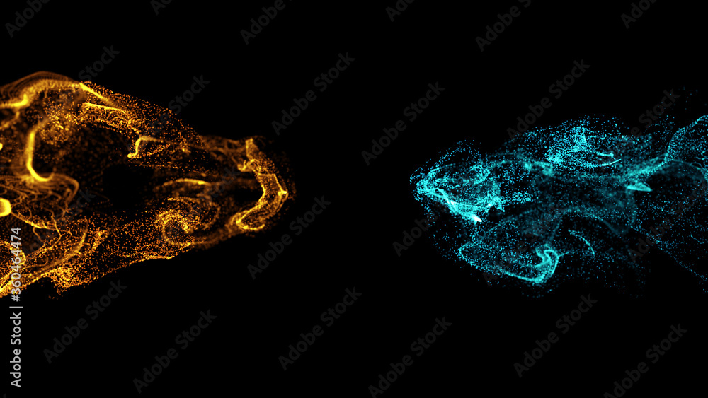 Poster 3d render of asbtract fractal particles field. detailed chaotic fluid motion simulation.