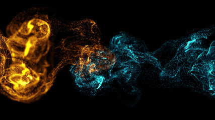 3d render of asbtract fractal particles field. Detailed chaotic fluid motion simulation.  - 360464479