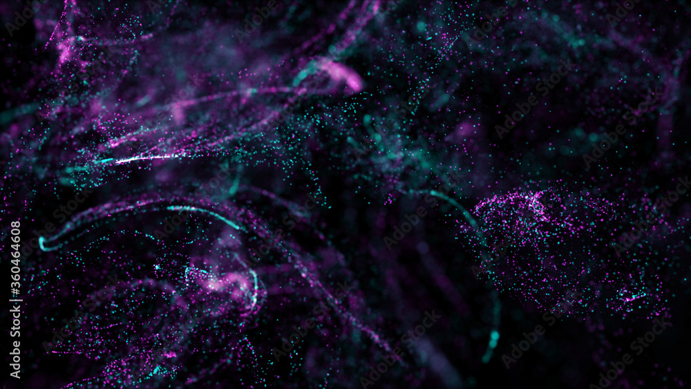 Fototapete 3d render of asbtract fractal particles field. Detailed chaotic fluid motion simulation. 