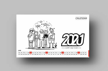 Happy new year 2021 Calendar - New Year Holiday design elements for holiday cards, calendar banner poster for decorations, Vector Illustration Background.