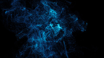3d render of asbtract fractal particles field. Detailed chaotic fluid motion simulation. 