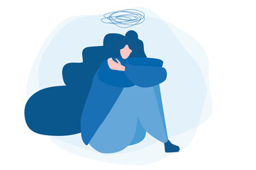 Young depressed female character, Vector illustration for web banner, infographics, mobile. 