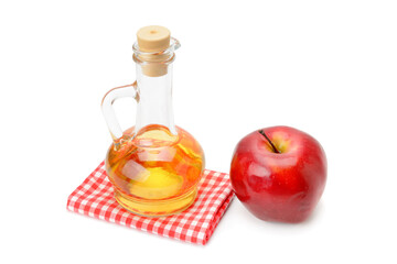 Apple vinegar in glass bottle isolated on white.