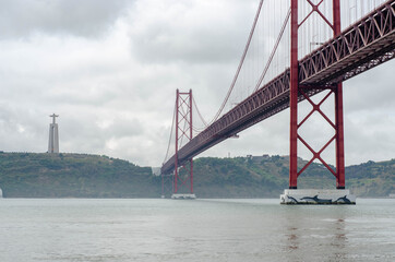25th of April Suspension Bridge over the Tagus river in Lisbon, Portugal