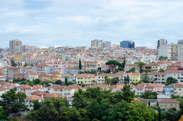 Fototapeta na wymiar View to the Lisbon and Tagus river from the top view point. Portugal landscape