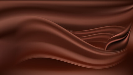 Chocolate wavy background. Milk chocolate wave and swirl, smooth satin texture, color flowing. Abstract vector illustration
