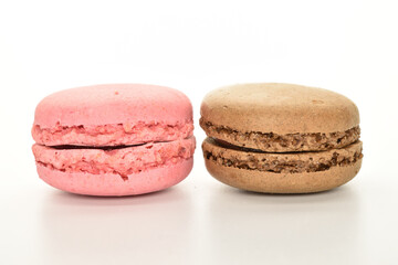 Tasty multi-colored, sweet macaroons, on a white background.