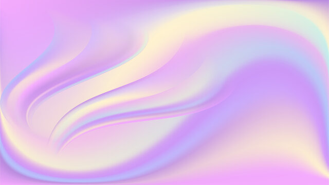 Abstract Rainbow Holographic Background With Wavy Swirls. Pink And Purple Pastel Color Flow, Gradient Effect, Smooth Texture. Vector Illustration