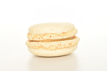 Tasty multi-colored, sweet macaroons, on a white background.