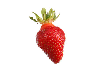 isolated close up detailed side view shot of a delicious vibrant red strawberry on a white background