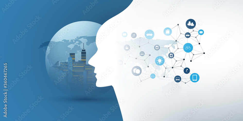 Poster smart city, automated digital control, deep learning, artificial intelligence and future technology 
