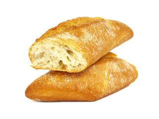Fresh baguette bread isolated on white background