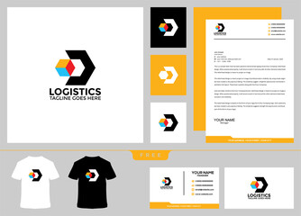Logistics logo design template and business card arrow express delivery