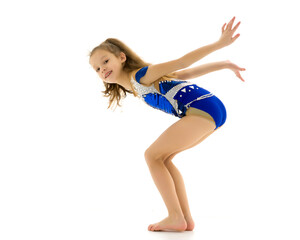 Girl gymnast jumping.The concept of a good mood, summer vacation