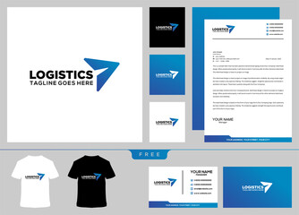 Logistics logo design template and business card arrow express delivery