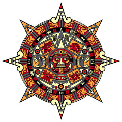 Mayan calendar on white background. Ancient Maya Civilization. Stylized Vector Calendar.