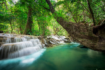 Huay Mae Khamin waterfall in tropical forest, Thailand	