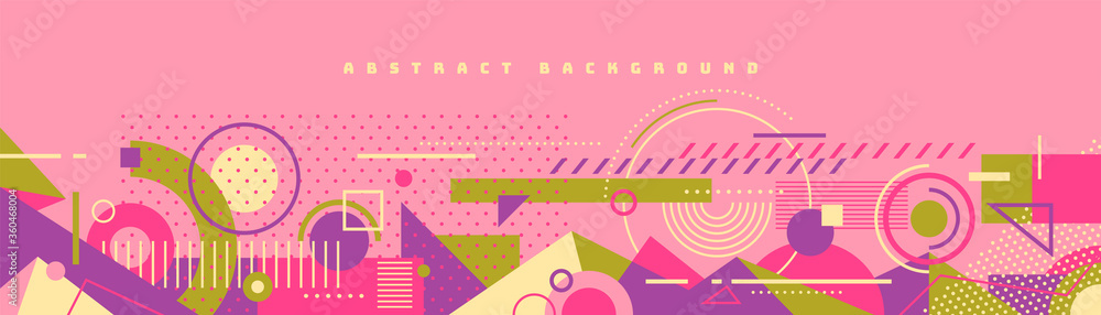 Poster abstract banner design in retro style made of various geometric shapes in colors. vector illustratio