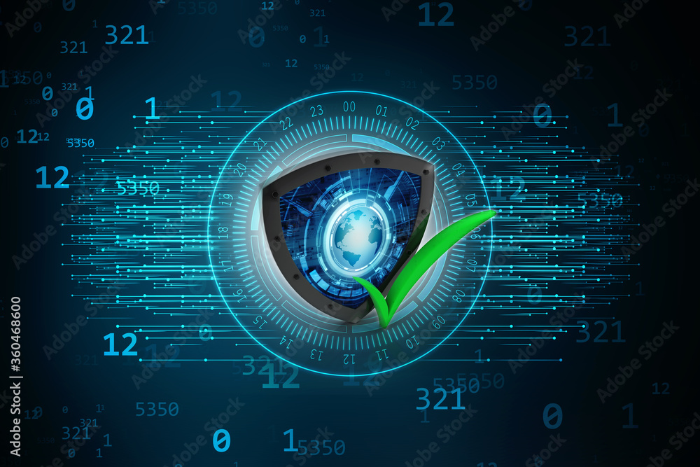 Poster 3d rendering tick mark over a shield surface