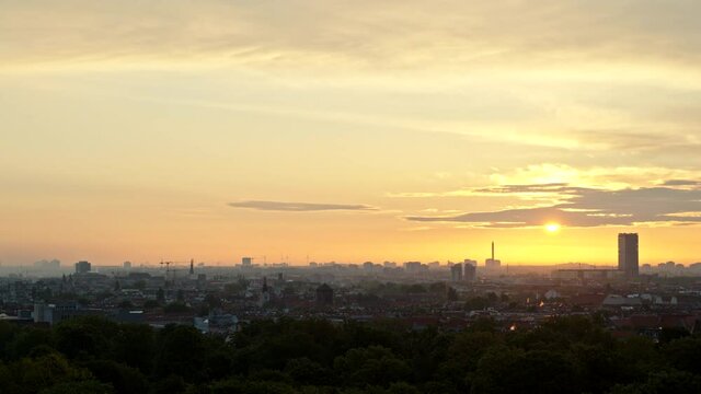 Sunset sky over cityscape, Berlin, Germany
