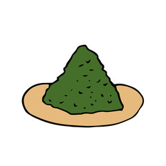 green chlorella powder on a plate hand drawn in doodle style. single element for design. super food, algae, pharmacy, medicine